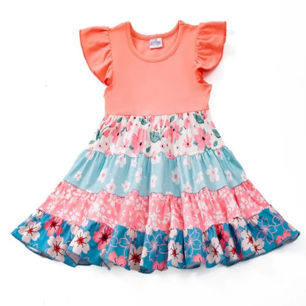 Boutique Floral Sleeveless Ruffle Tiered Dress Easter